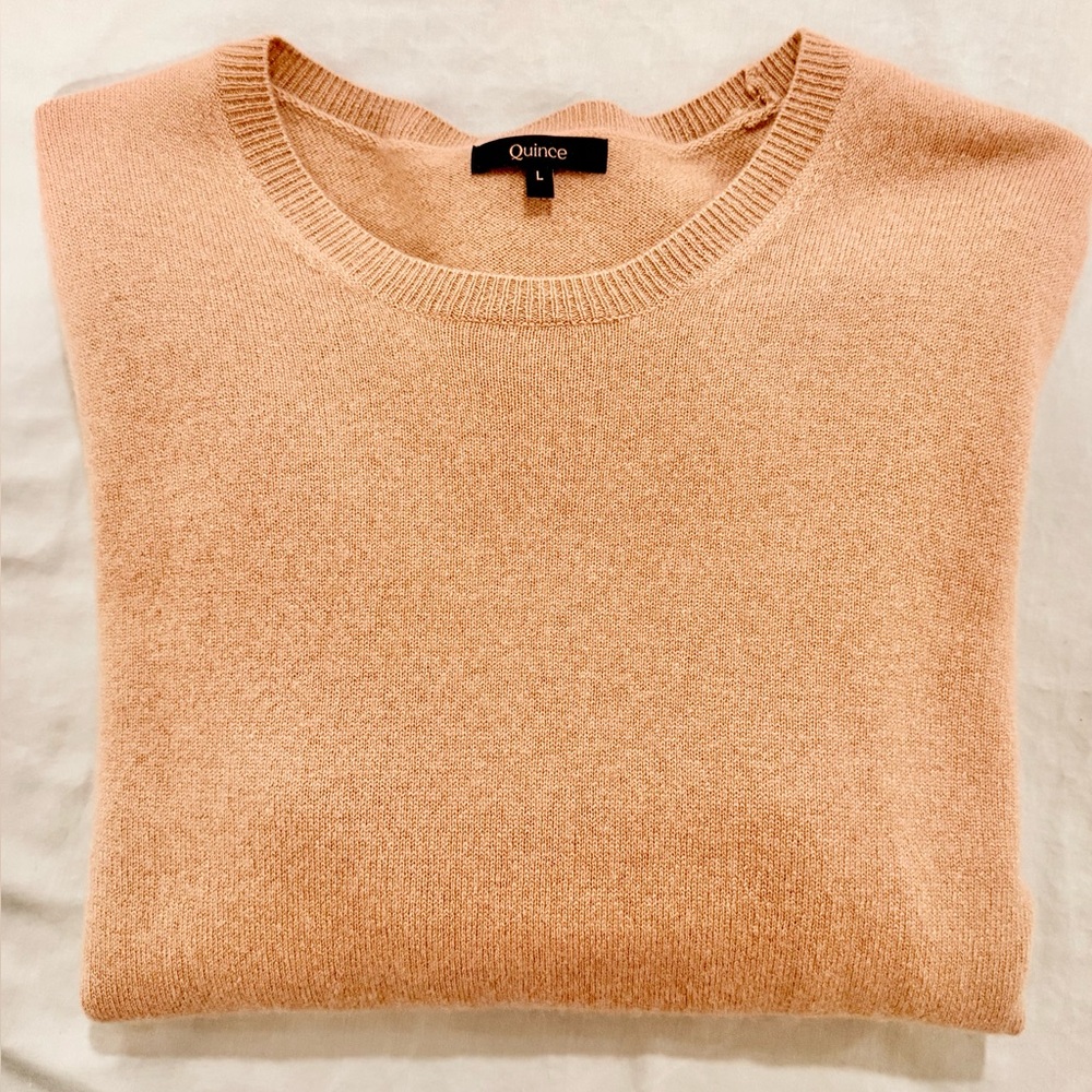 Quince Women's Cashmere Crewneck in CAMEL, Discontinued Color, Size L, NWOT